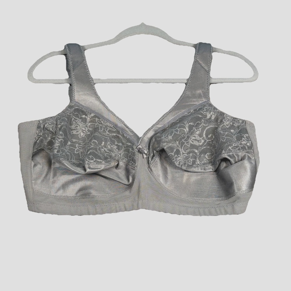 Glamorise Bra Magic lift Full Figure Lace Support Gray‎ Size 42DD 1000